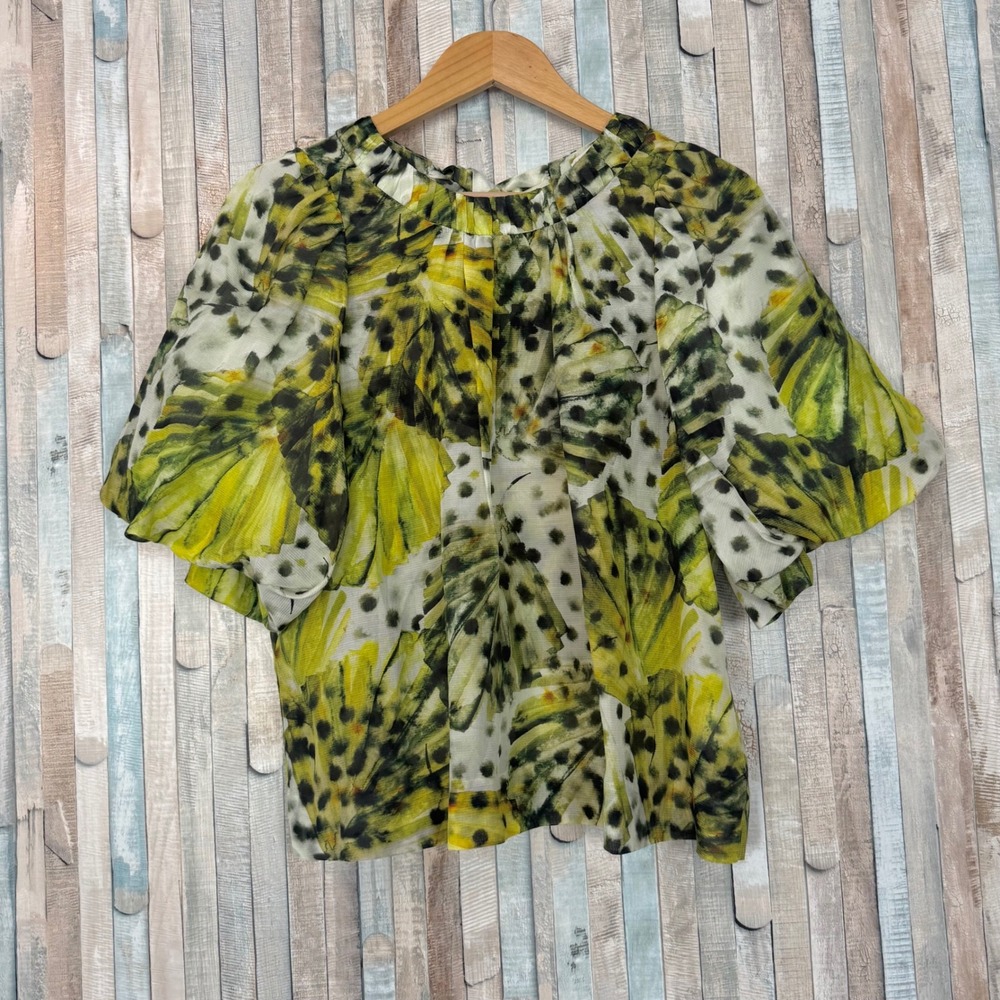 Marie Oliver M Wren Tie Back Top Clover Palm Silk Cotton Tropical Print Blouse
